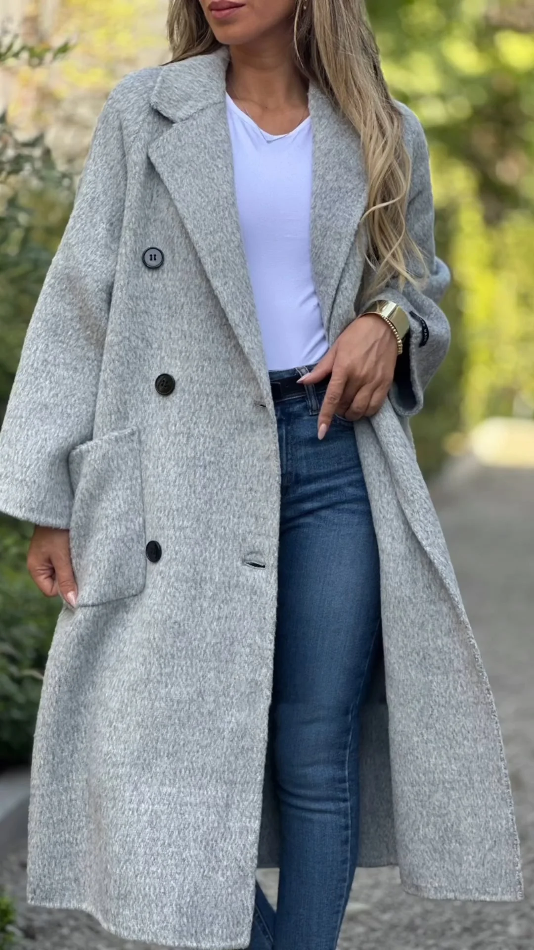 Women's Lapel Long Sleeve Casual Woolen Coat